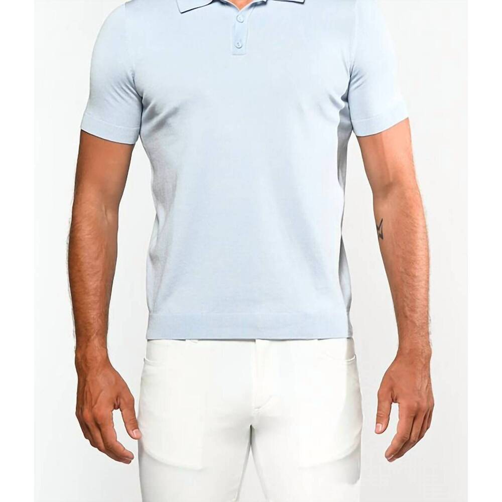 NEW POSTMARC 3-button knit polo shirt in silver sky
